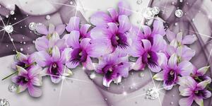 Obraz fioletowe kwiaty na abstrakcyjnym tle