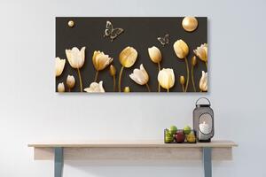 Obraz tulipany ze złotym motywem