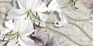 Obraz biała lilia z perłami