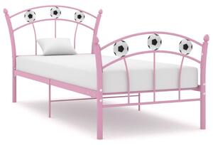 Rama łóżka z motywem piłki nożnej, różowa, metalowa, 90x200 cm