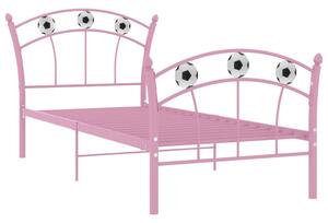 Rama łóżka z motywem piłki nożnej, różowa, metalowa, 90x200 cm
