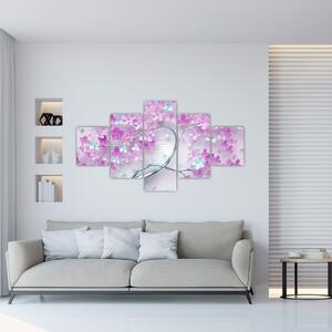 Obraz kwiatów na srebrnej łodydze - abstrakcja (125x70 cm)