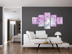 Obraz kwiatów na srebrnej łodydze - abstrakcja (125x70 cm)