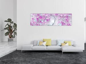Obraz kwiatów na srebrnej łodydze - abstrakcja (170x50 cm)