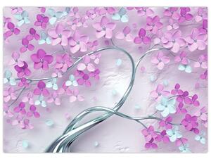 Obraz kwiatów na srebrnej łodydze - abstrakcja (70x50 cm)