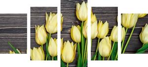 5-częściowy obraz urocze żółte tulipany na drewnianym tle