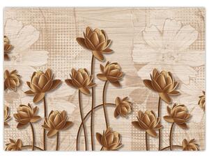 Obraz abstrakcji kwiatowej - brązowy (70x50 cm)
