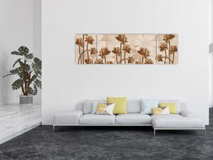 Obraz abstrakcji kwiatowej - brązowy (170x50 cm)