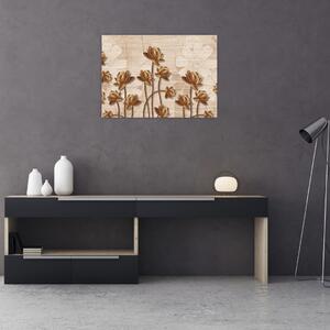 Obraz abstrakcji kwiatowej - brązowy (70x50 cm)
