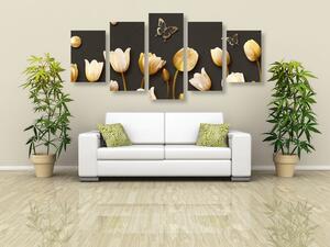 5-częściowy obraz tulipany ze złotym motywem