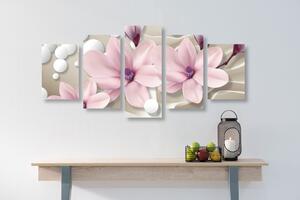 5-częściowy obraz magnolia na abstrakcyjnym tle