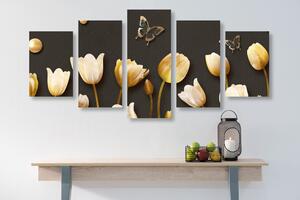 5-częściowy obraz tulipany ze złotym motywem