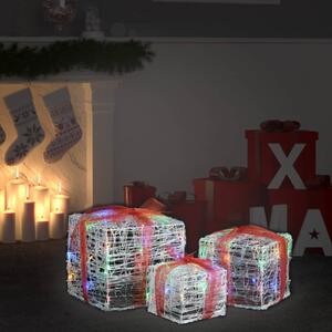 Dekoracja świąteczna: 3 akrylowe prezenty, LED, kolorowe