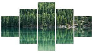 Obraz - drzewa iglaste nad jeziorem (125x70 cm)