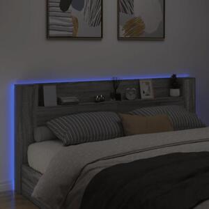 Zagłówek z półką i LED, szary dąb sonoma, 220x16,5x103,5 cm