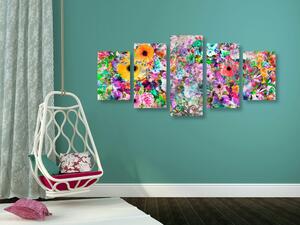 5-częściowy obraz jaskrawo kolorowe kwiaty