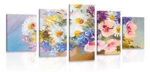 5-częściowy obraz obraz olejny przedstawiający letnie kwiaty