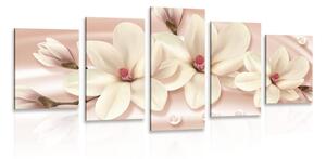 5-częściowy obraz luksusowa magnolia z perłami