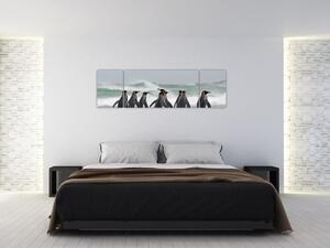 Obraz pingwinów nad oceanem (170x50 cm)