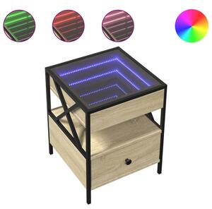 Stolik nocny z LED infinity, dÄ b sonoma, 40x40x51 cm