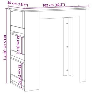 Stolik barowy ze schowkiem, stare drewno, 102x50x103,5 cm