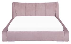 Nowoczesne łóżko wodne welurowe 160 x 200 cm wysoki zagłówek różowe Nantes Beliani