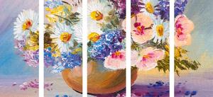 5-częściowy obraz olejny przedstawiający letnie kwiaty