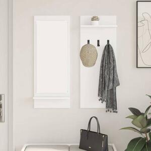 Wiszący wieszak na płaszcze z półkami i lustrem, biały, nowoczesny design