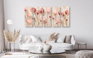 5-częściowy obraz stare różowe tulipany