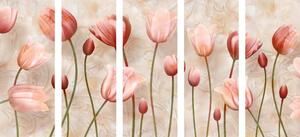 5-częściowy obraz stare różowe tulipany