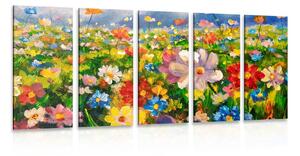 5-częściowy obraz malarstwo olejne kwiaty polne