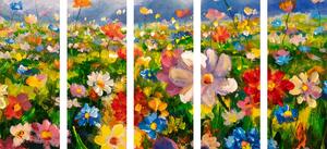 5-częściowy obraz malarstwo olejne kwiaty polne