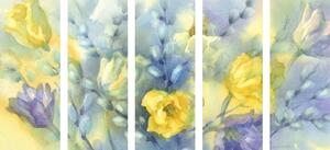5-częściowy obraz akwarela żółte tulipany