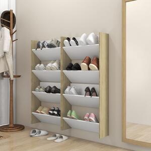 Półki ścienne na buty, 4 szt., biel i dąb sonoma, 60x18x60 cm