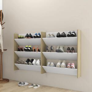 Półki ścienne na buty, 2 szt., biel i dąb sonoma, 80x18x90 cm