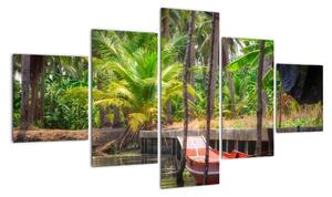 Obraz - Drewniana łódź na kanale, Tajlandia (125x70 cm)