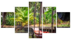 Obraz - Drewniana łódź na kanale, Tajlandia (125x70 cm)