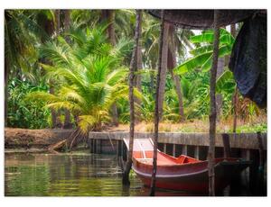 Obraz - Drewniana łódź na kanale, Tajlandia (70x50 cm)
