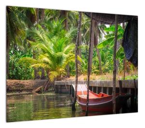 Obraz - Drewniana łódź na kanale, Tajlandia (70x50 cm)
