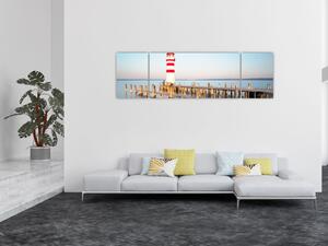Obraz latarni morskiej o świcie (170x50 cm)