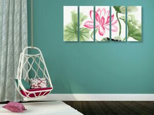 5-częściowy obraz akwarelowy kwiat lotosu