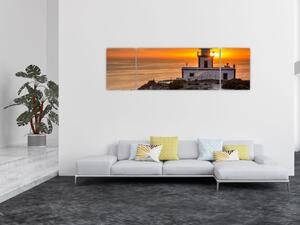 Obraz latarni morskiej o zachodzie słońca (170x50 cm)