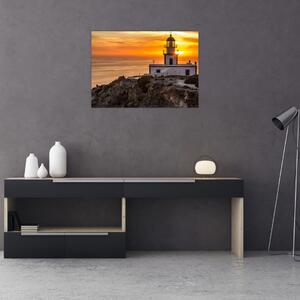 Obraz latarni morskiej o zachodzie słońca (70x50 cm)