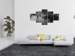 Obraz słoni - czarno - biały (125x70 cm)