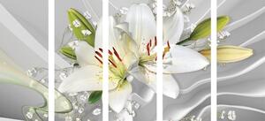 5-częściowy obraz biała lilia na interesującym tle