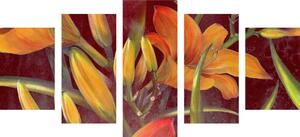 5-częściowy obraz przebudzenie pomarańczowej lilii