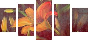 5-częściowy obraz rozkwit pomarańczowej lilii