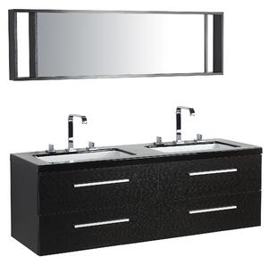 Nowoczesna umywalka łazienkowa czarna podwójna szafka z lustrem Malaga Beliani
