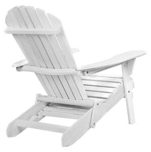 Drewniane krzesło ogrodowe z wysuwanym podnóżkiem-białe