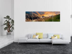 Obraz - Odbicie w górskim jeziorze (170x50 cm)